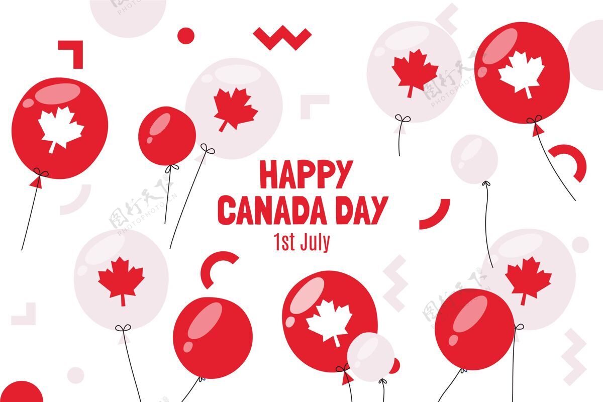 手绘手绘加拿大日气球背景爱国加拿大气球