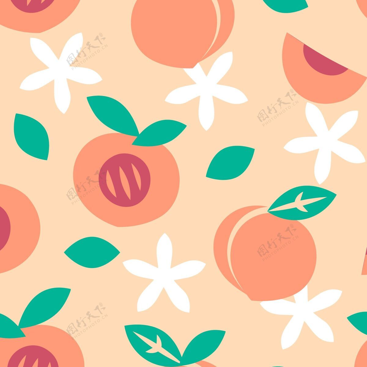手绘桃花图案设计装饰桃图案水果
