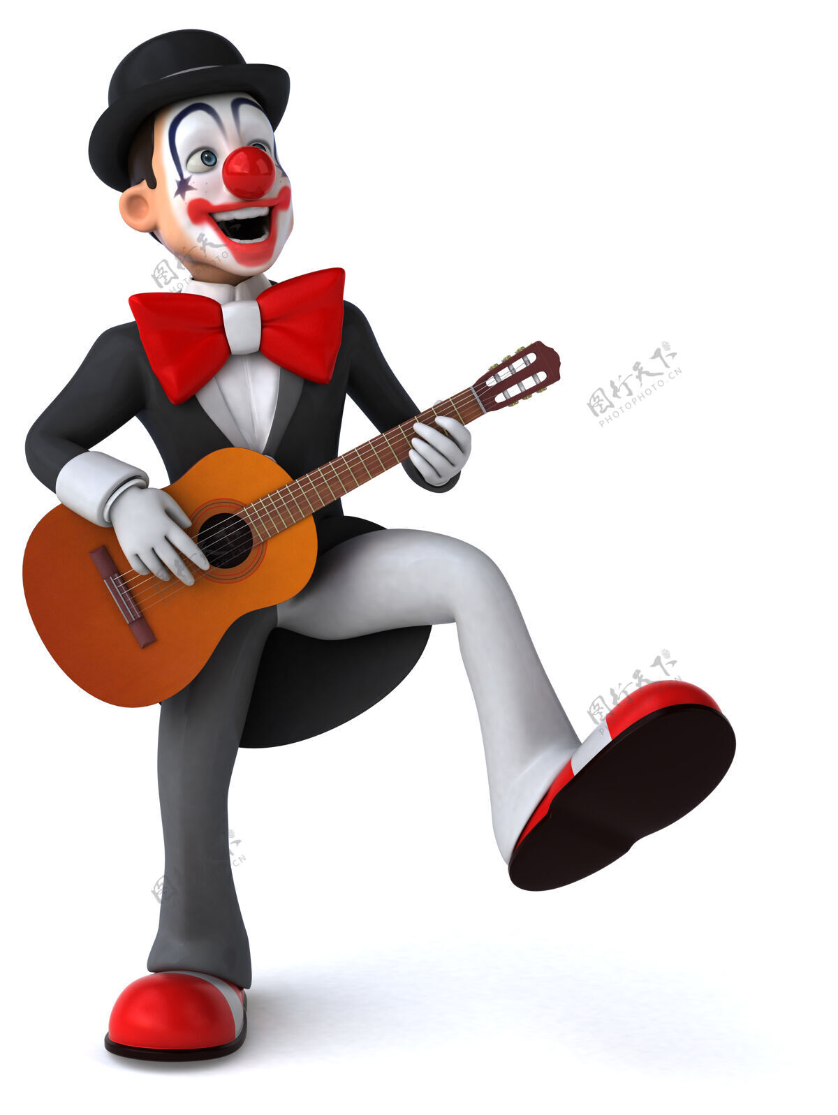 马戏团有趣的小丑三维插图3d小丑吉他