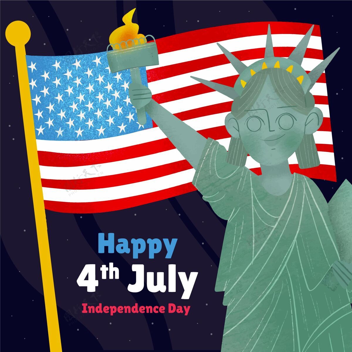 美国手绘七月四日独立日插画美国独立日手绘