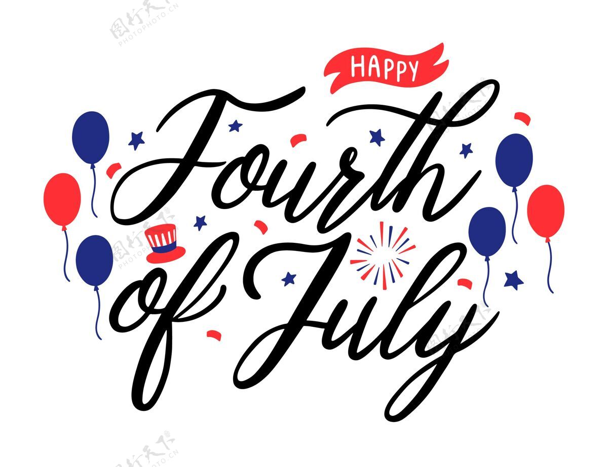 独立宣言手绘七月四日-独立日刻字纪念美国7月4日