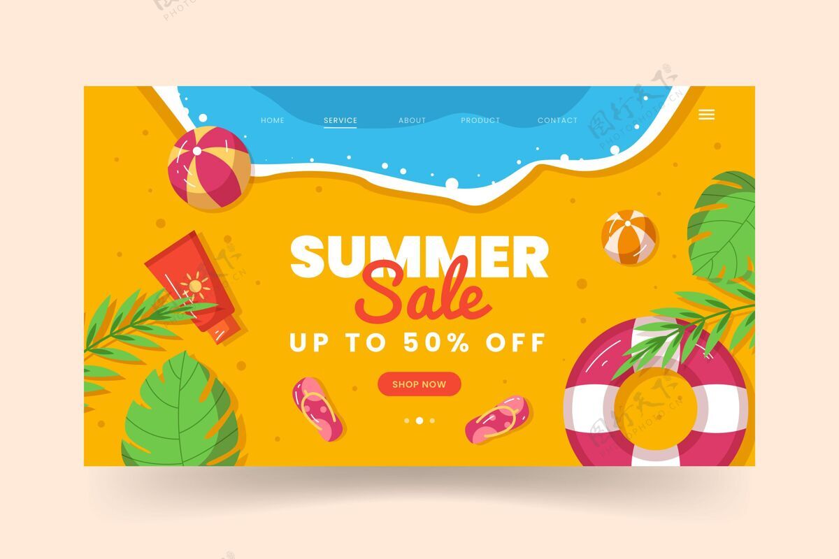 暑假有机平面夏季登陆页模板季节优惠潜在客户捕获页