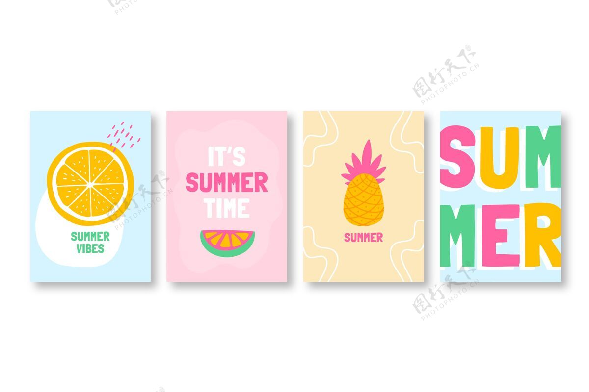 包装手绘夏季卡片系列季节集合集合