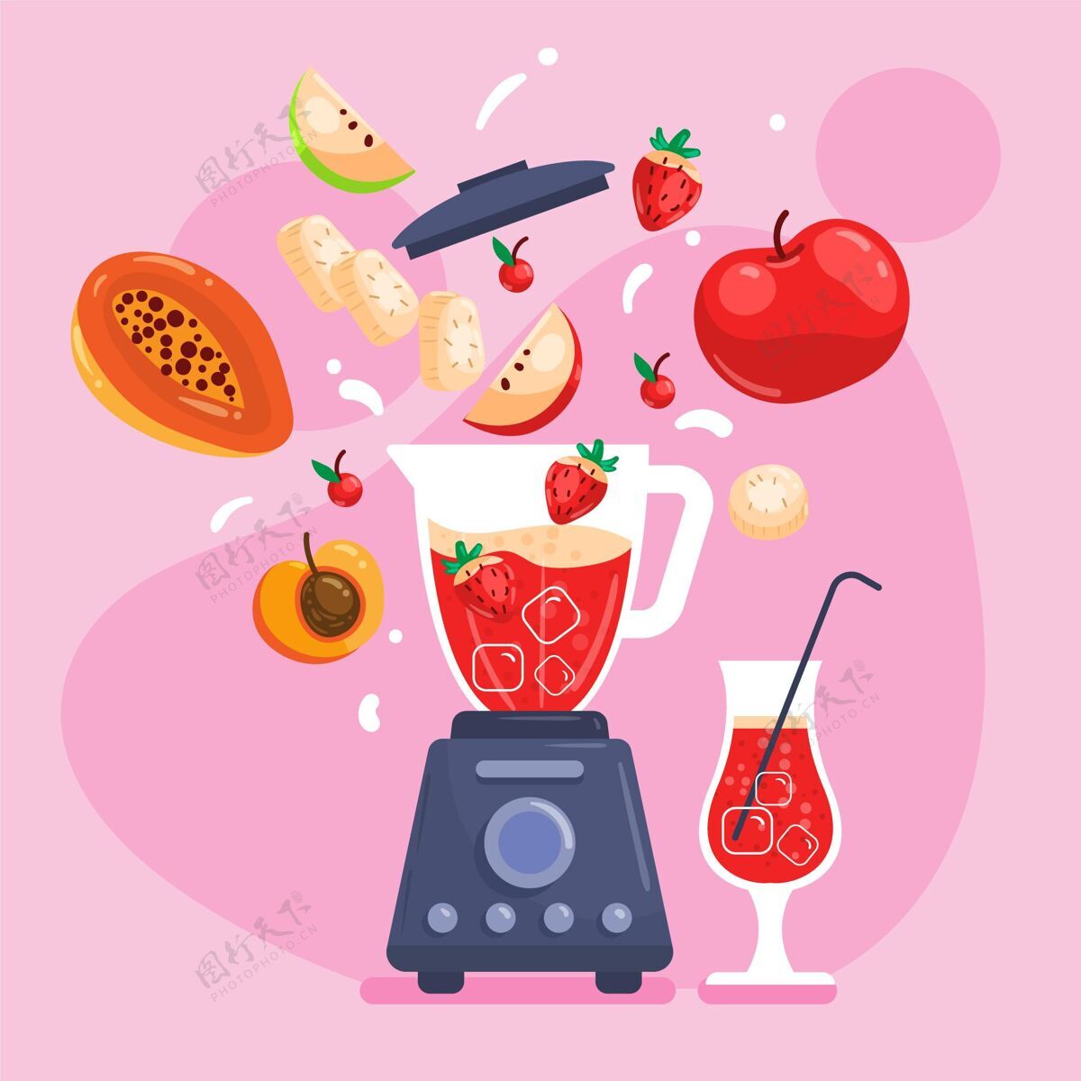 健康饮料详细的果汁在搅拌机玻璃插图水果健康水果