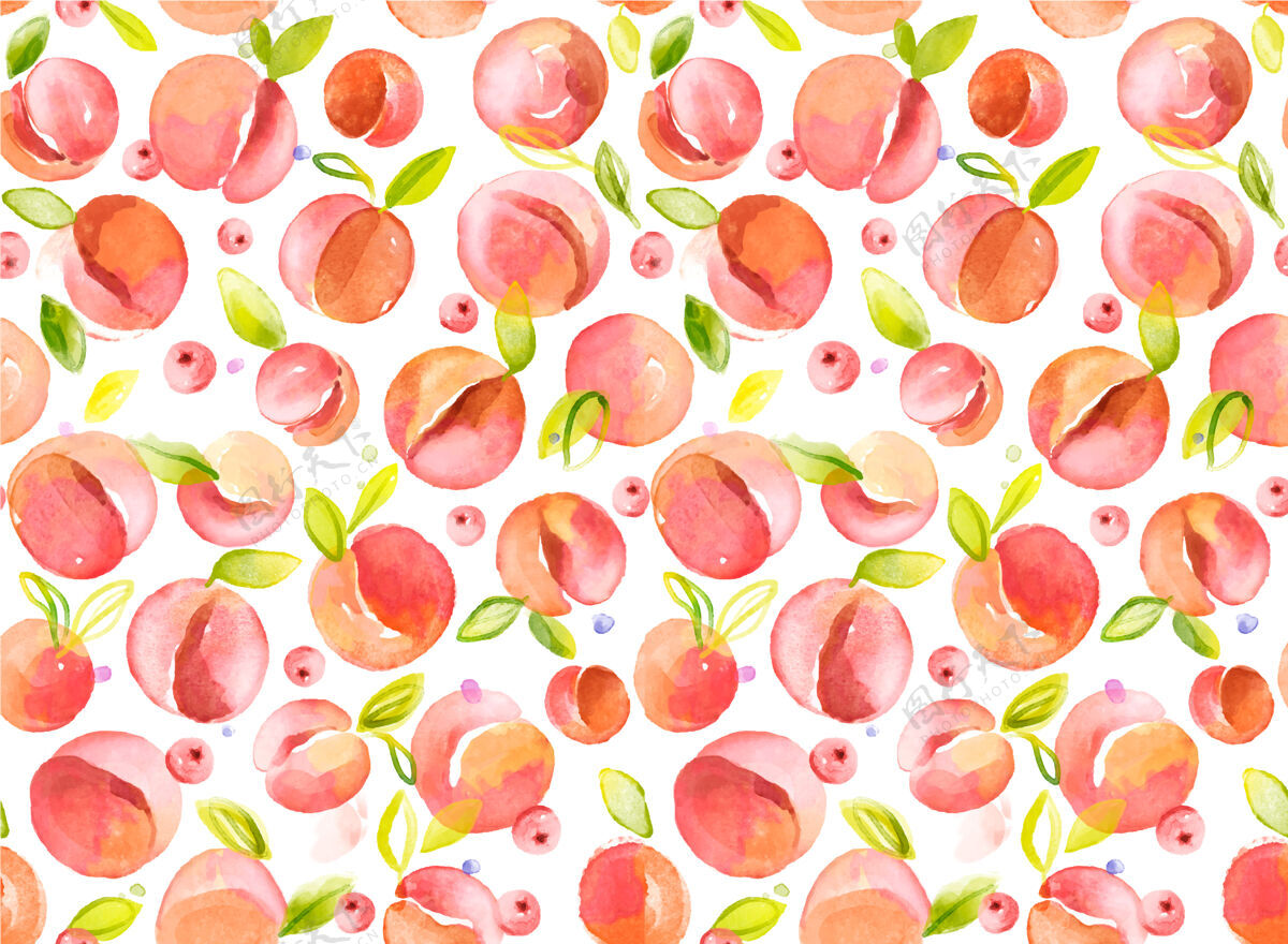 夏天手绘水彩桃子图案水果油漆食品