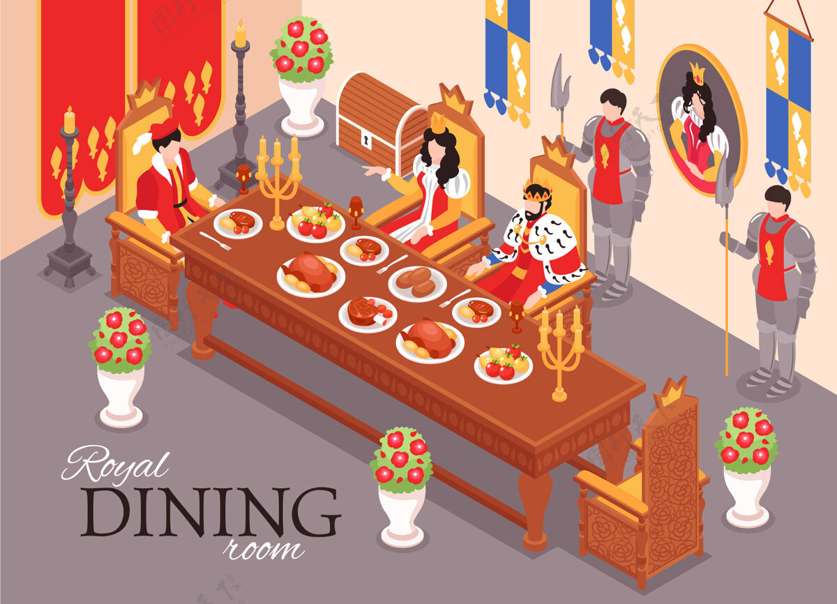 等长等距城堡皇家内部膳食组成插图皇室五颜六色王后