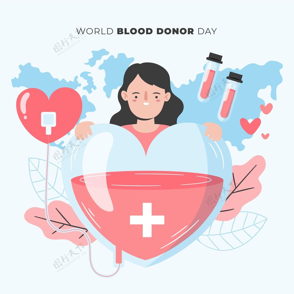 世界手绘世界献血者日插画活动庆祝全球