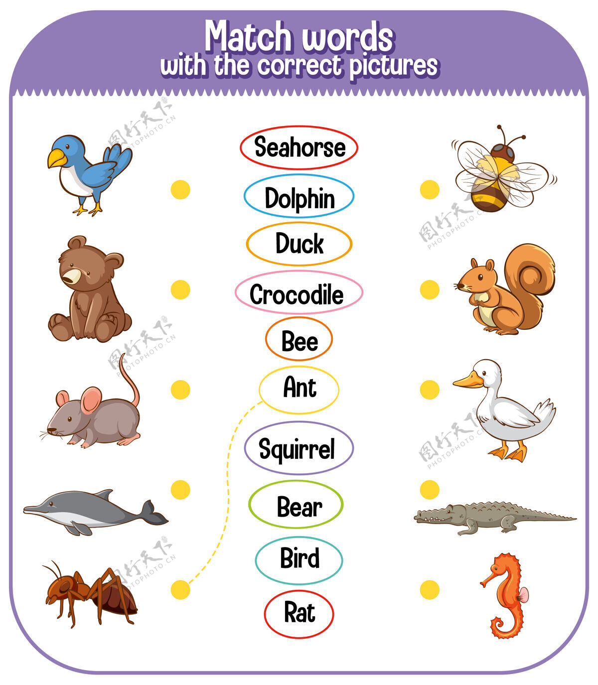 幼儿园把单词和正确的图片搭配起来给孩子们玩游戏动作游戏单词