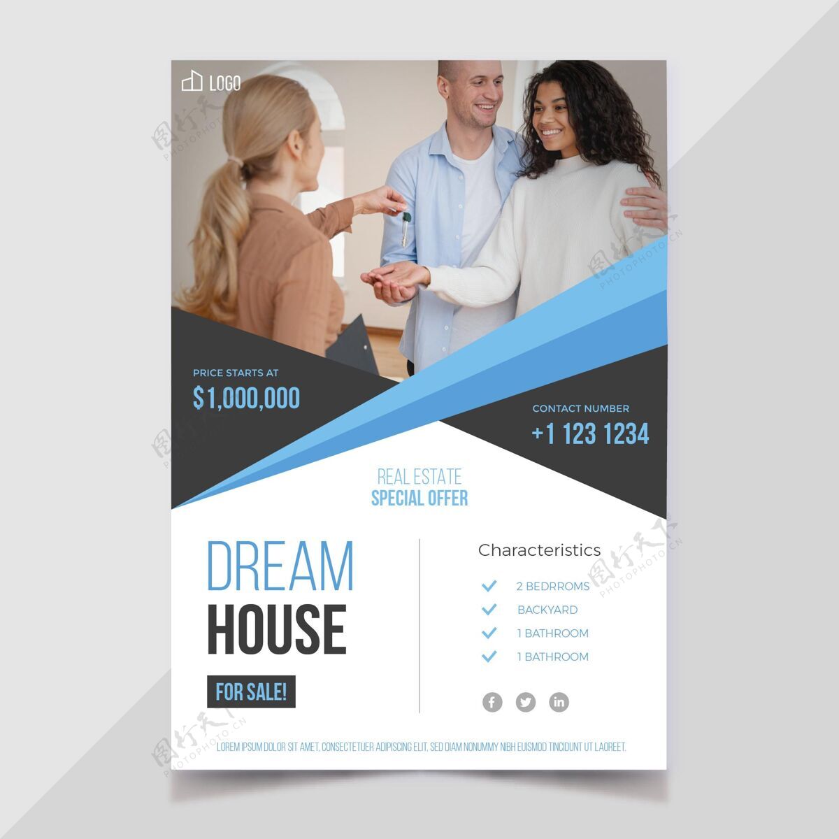 企业平面房地产海报模板与照片房地产投资物业