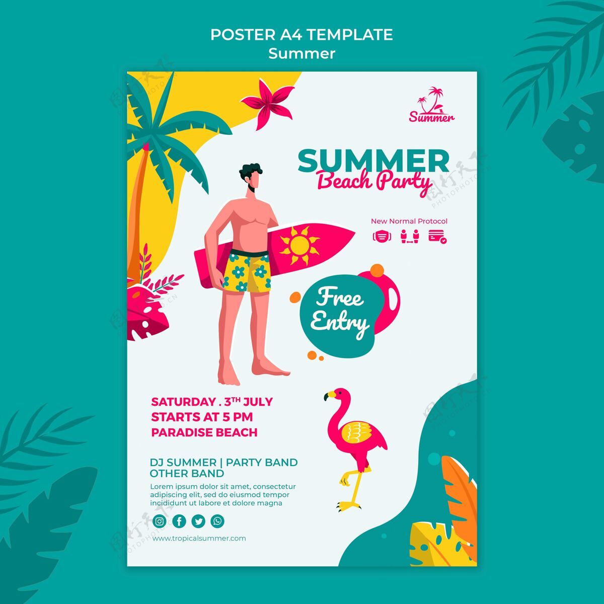 打印模板热带夏日派对打印模板乐趣海报放松