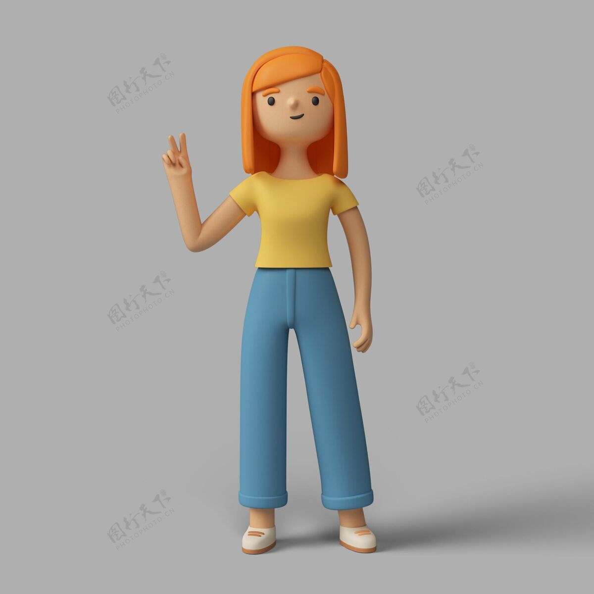 角色显示和平标志的3d女性角色姿势姿势三维模型