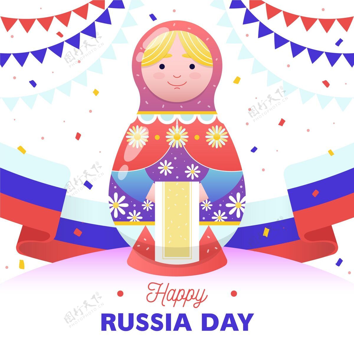 公共假日手绘俄罗斯日插图爱国贺卡主权