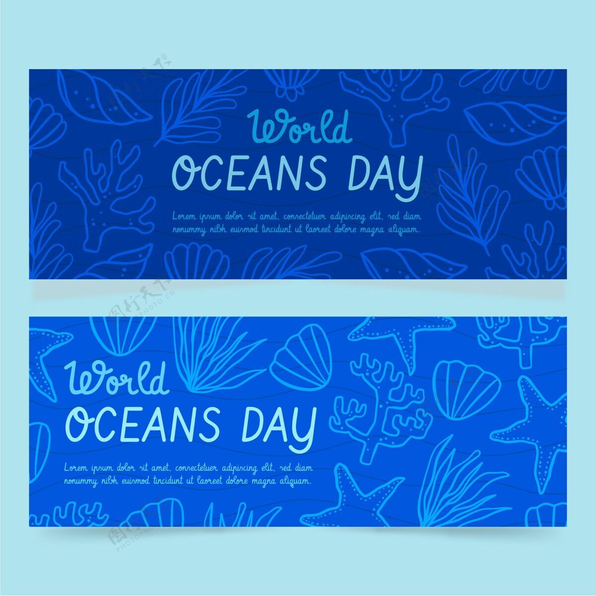 生态系统手绘世界海洋日横幅集星球海洋海洋