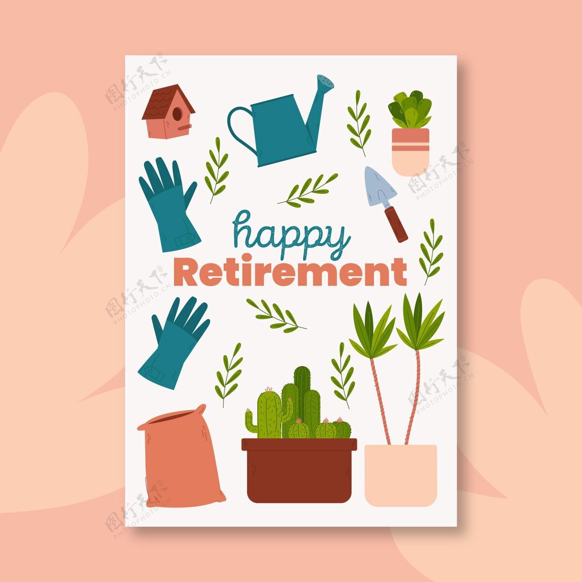 退休快乐手绘退休贺卡模板年龄老年人养老金