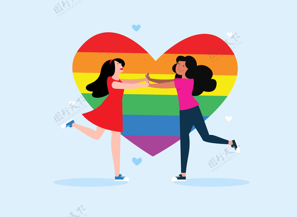 男人相爱的女同性恋夫妇朝对方跑去权利卡通自由