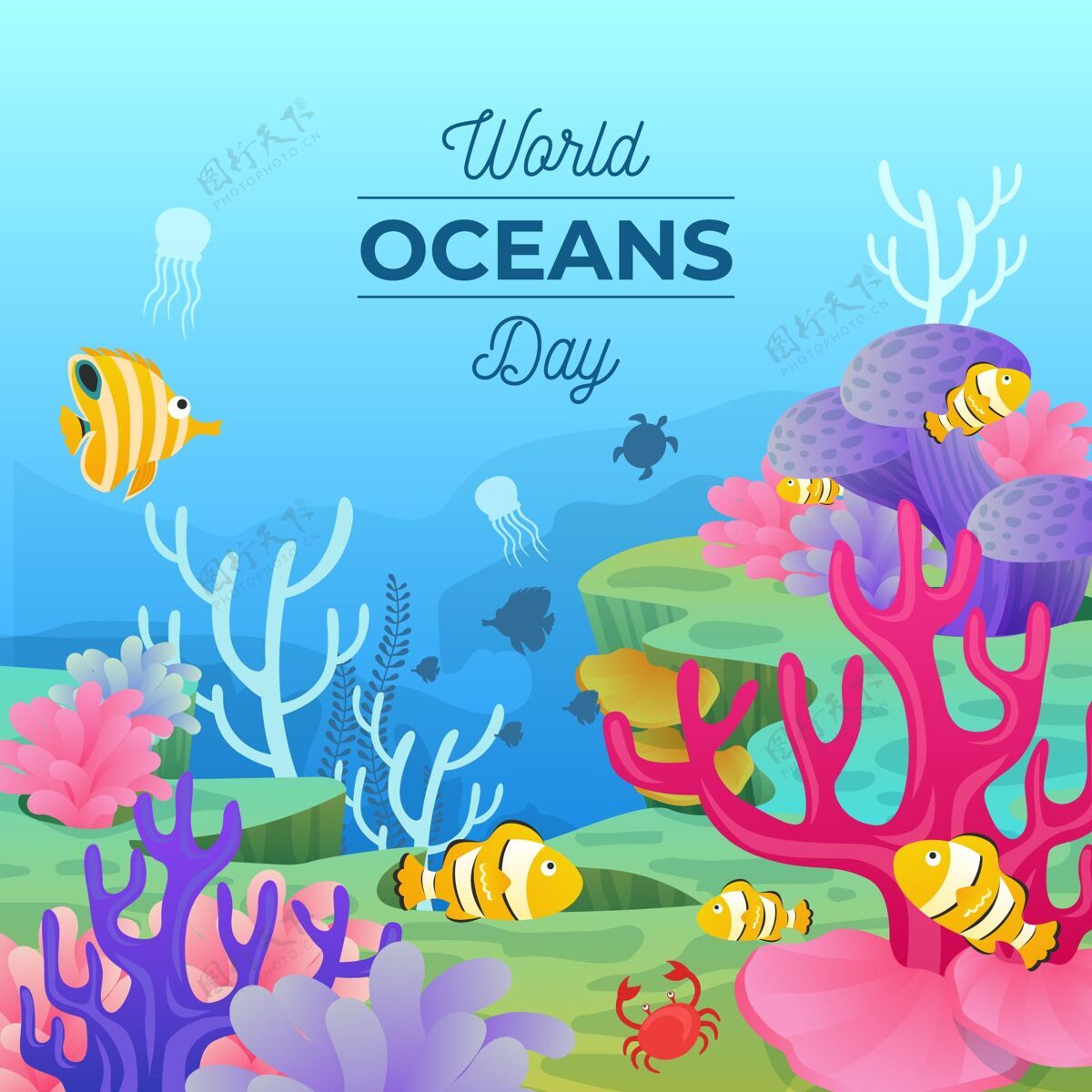 庆典卡通世界海洋日插画活动生态全球