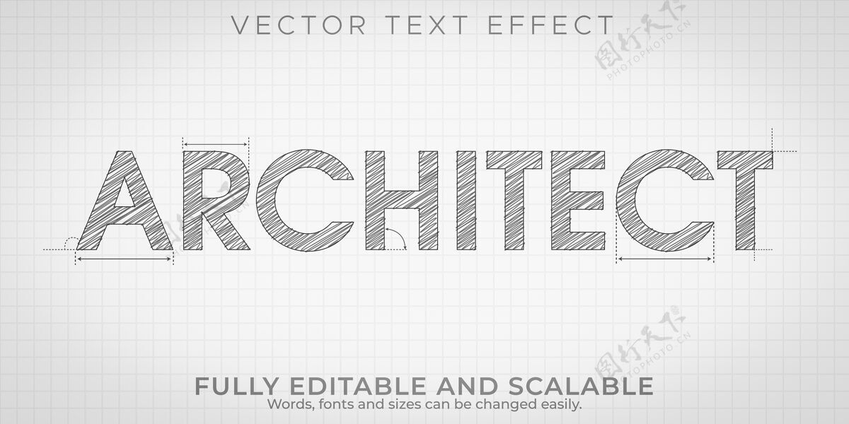 文字建筑师绘图文本效果 可编辑的工程和建筑文本样式技术工程建筑