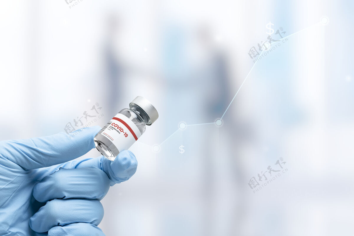药瓶戴上医用手套拿着疫苗瓶手套疫苗容器
