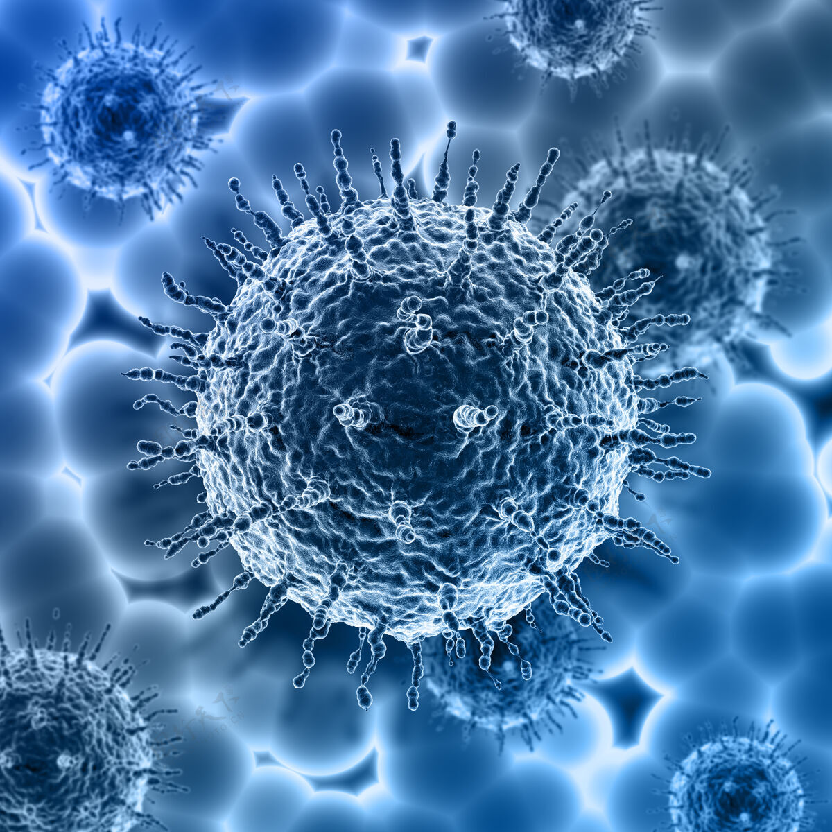 全球大流行医学背景与详细病毒细胞的三维渲染医学药物生物学