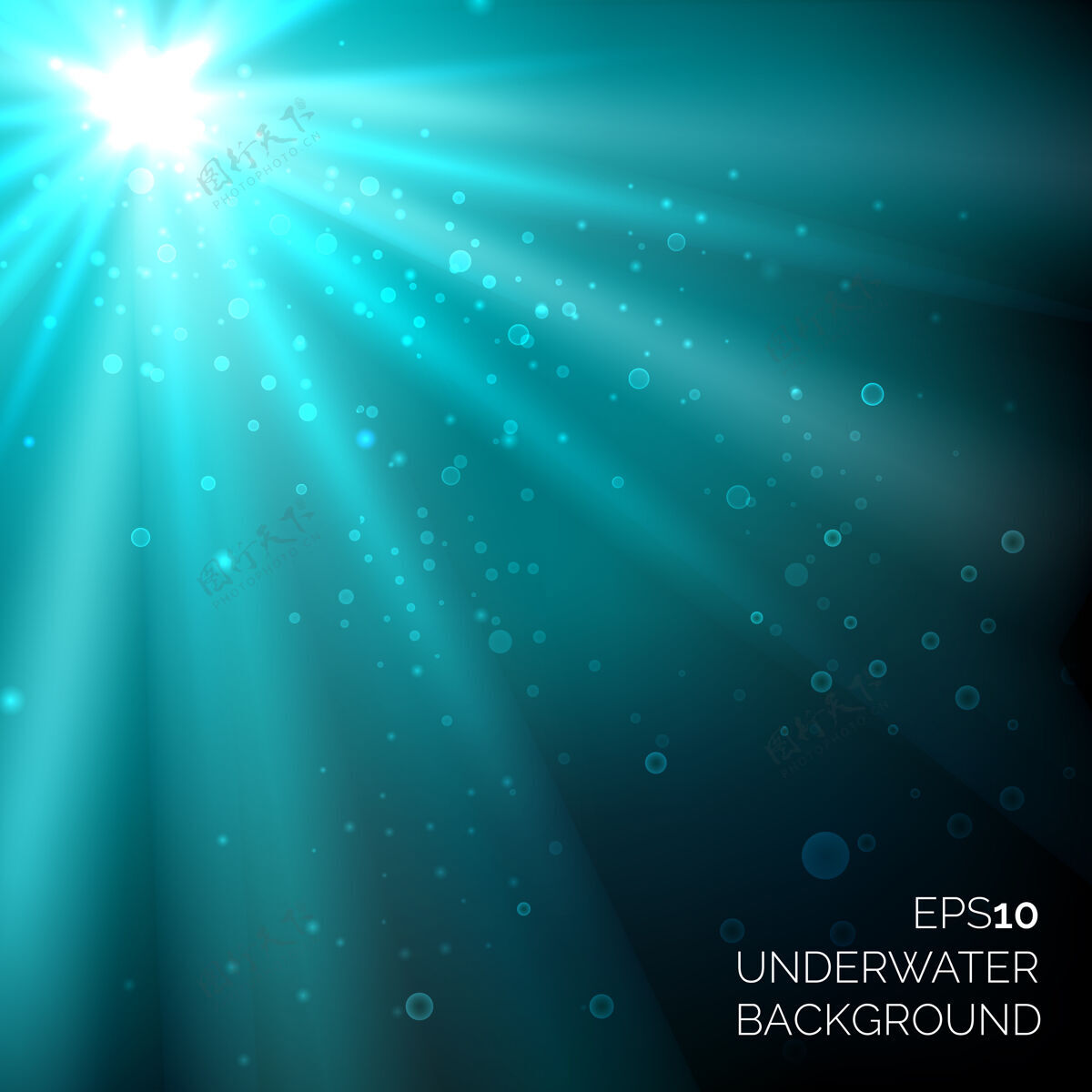 光线水下蓝色的深海背景下有气泡阳光照射在海水里光泽海洋效果