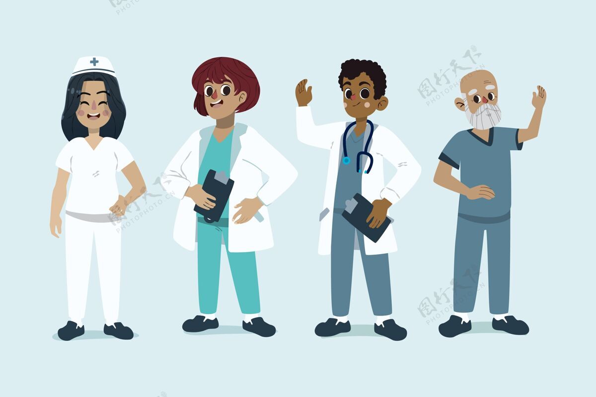 医务人员卡通医生和护士收集插图卡通专家医务人员
