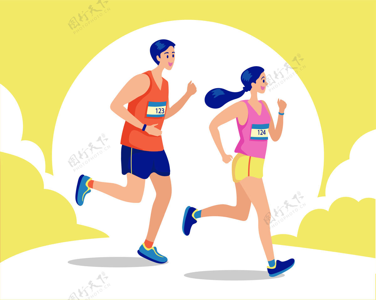 男人夫妇跑步 健康意识的概念运动的女人和男人慢跑跑步者的插图护理有趣女人