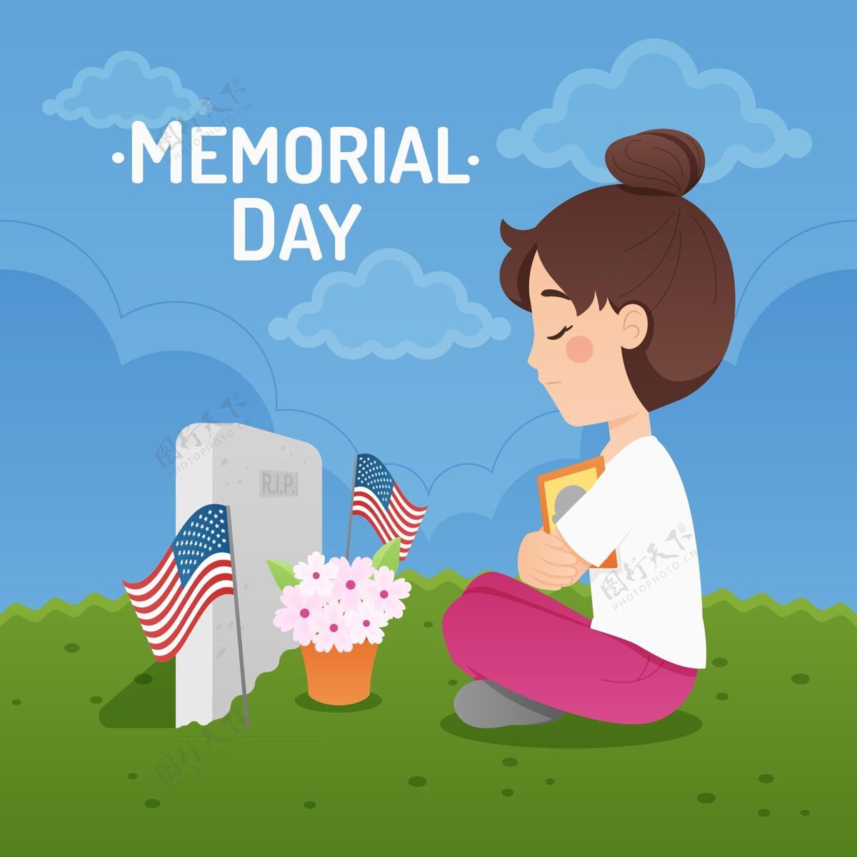 5月31日详细的美国阵亡将士纪念日插图哀悼陆军美国