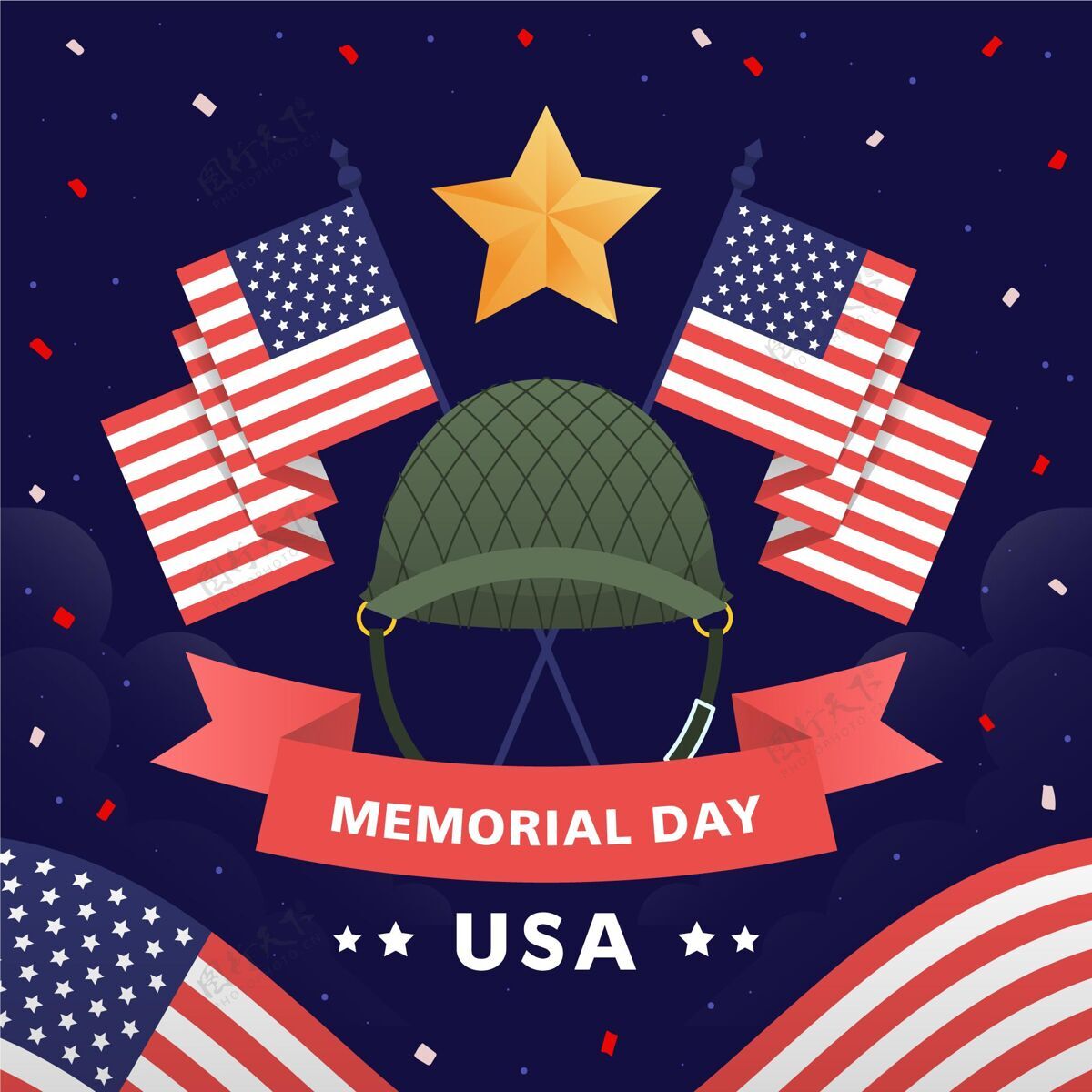 军队手绘美国阵亡将士纪念日插图手绘美利坚合众国美国