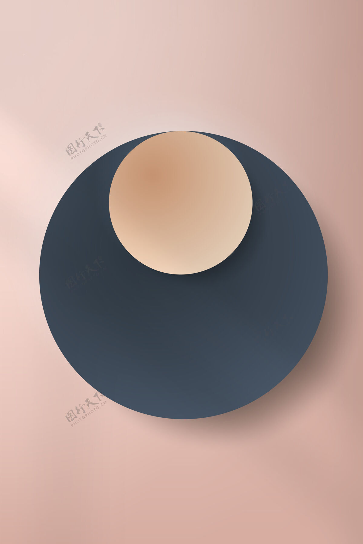 反射彩色圆形剪纸 浅粉色背景上有阴影双色重叠抽象