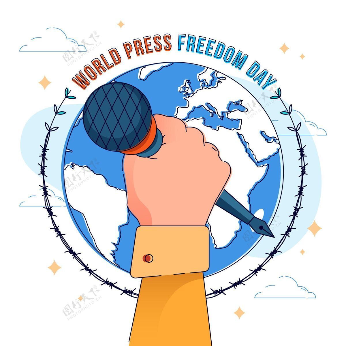 意识平面世界新闻自由日插画新闻自由国际
