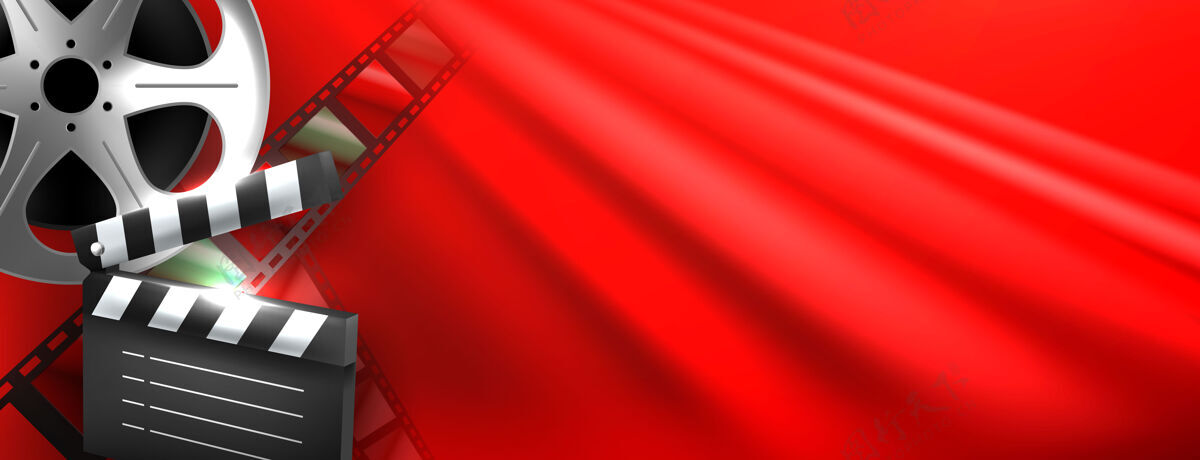 电影在红色背景上构成电影元素复制空间房子电影