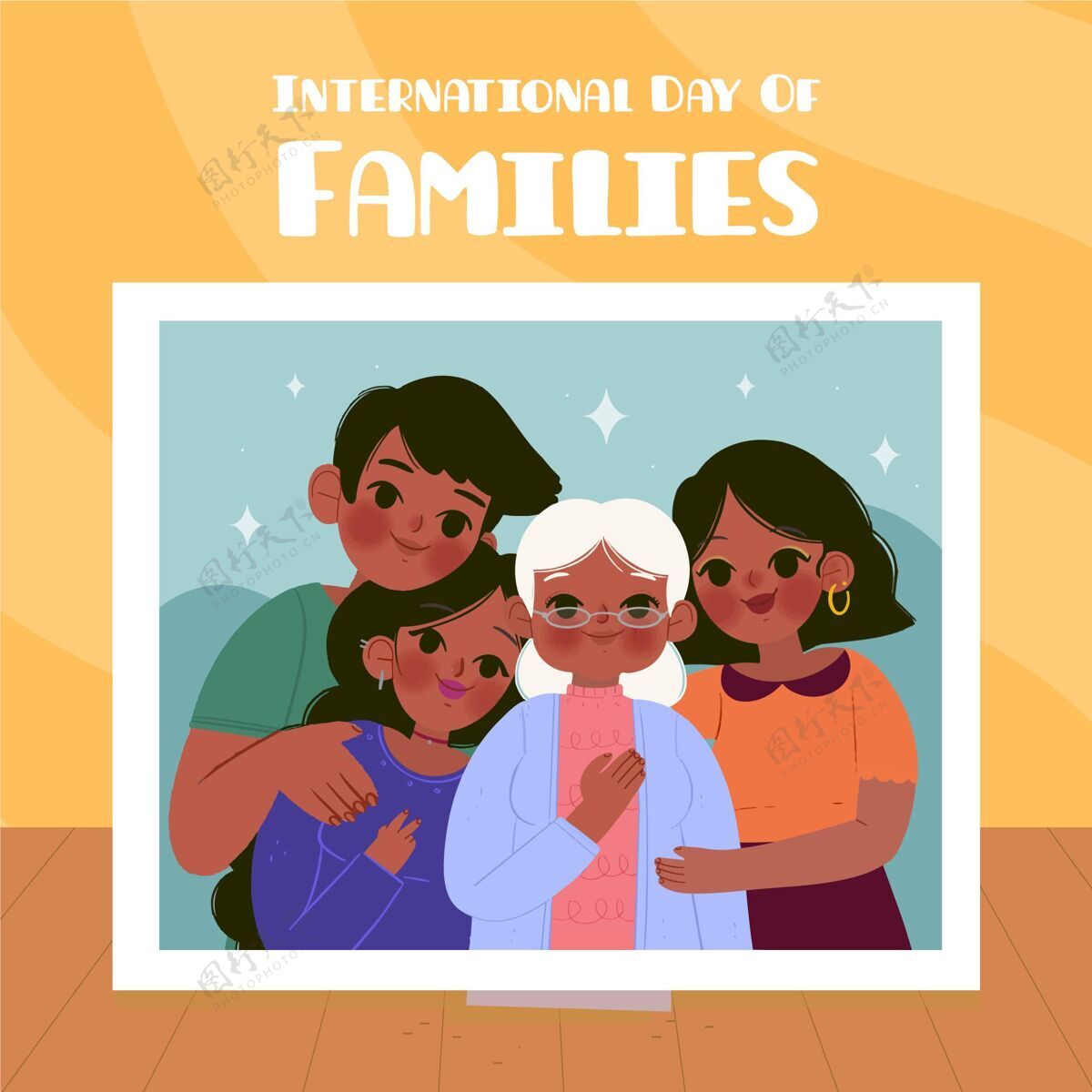 孩子手绘国际家庭日插画庆祝亲子关系兄弟姐妹