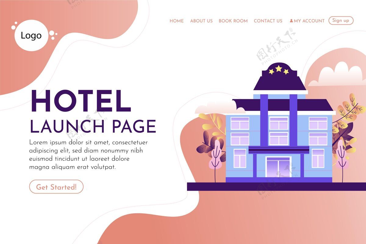 室内平面酒店登录页与插图模板信息预订旅游