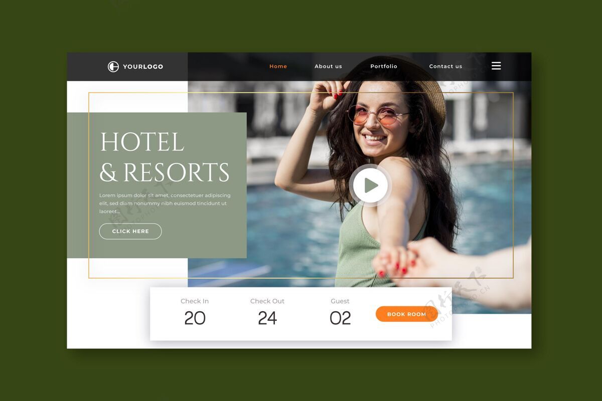 旅行平面酒店登录页模板与照片旅行房间内部