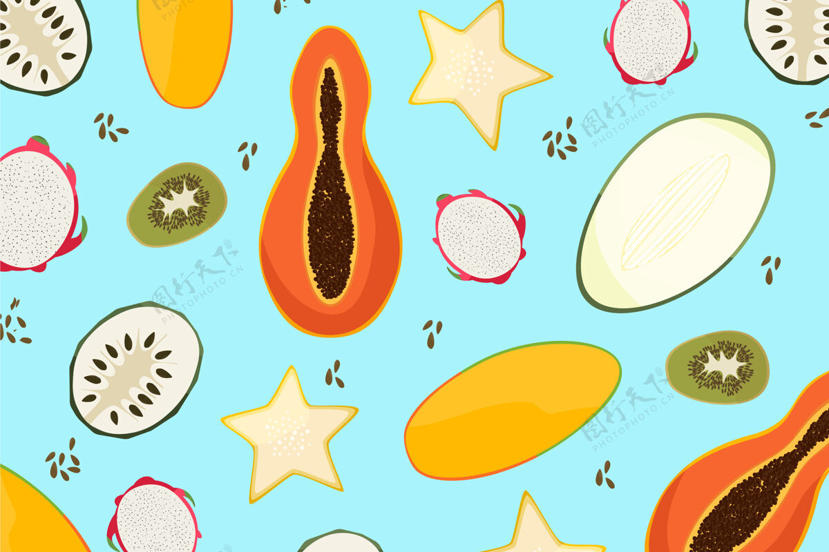 派热带水果图案食品蔬菜