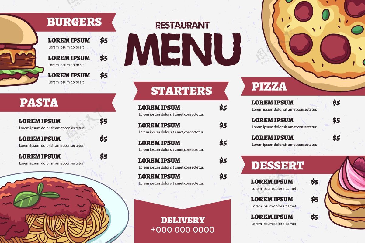 快餐快餐数字菜单模板比萨饼汉堡菜单