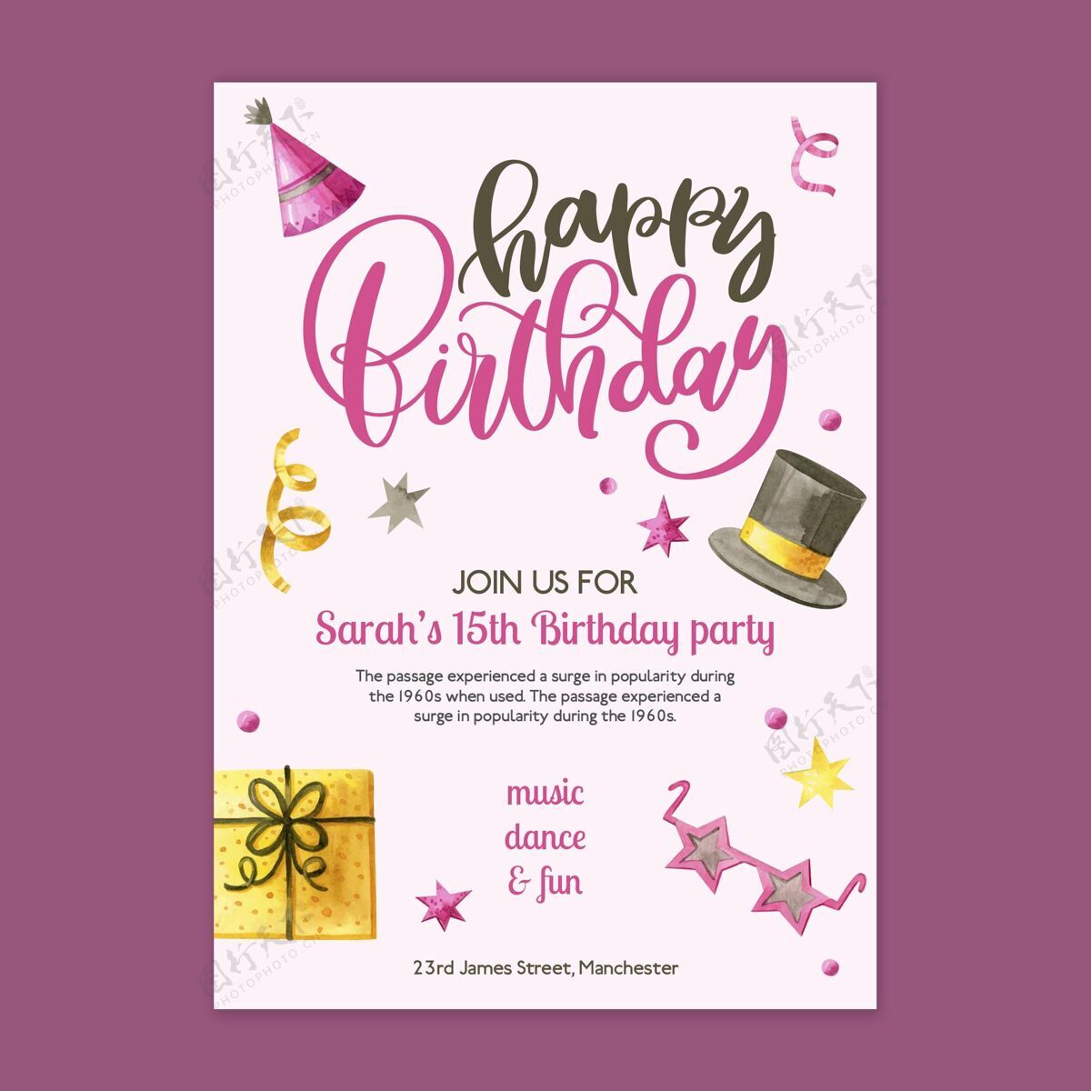 生日生日卡模板与绘制的元素生日请柬准备打印生日快乐