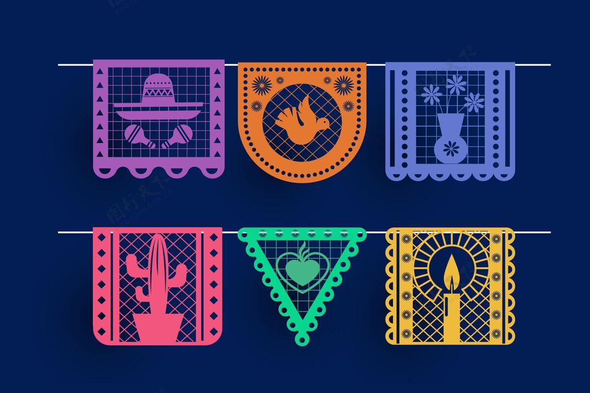 五颜六色扁墨西哥装饰收藏cincodemayo平面纪念收藏