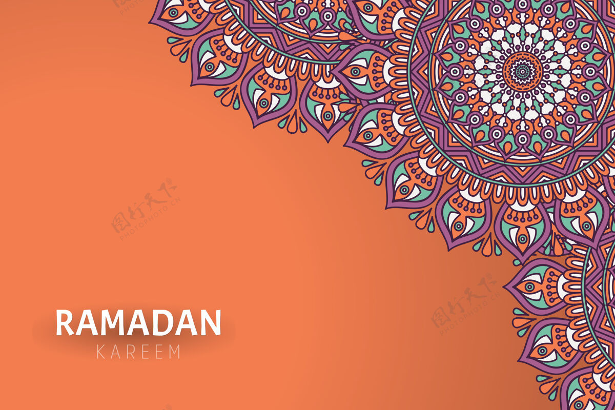 印度Ramadamkareem背景和曼荼罗装饰框架漩涡花卉
