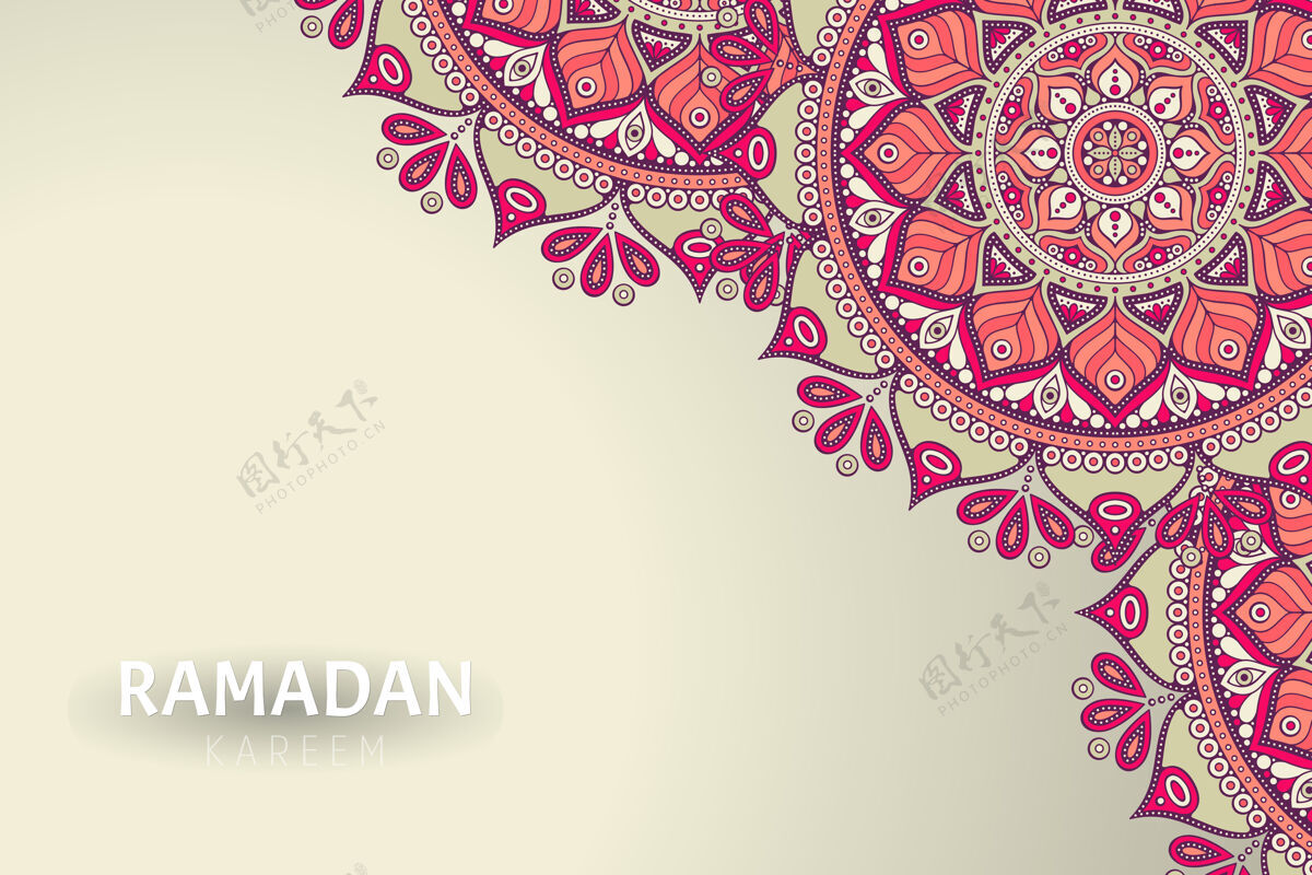 斋月Ramadamkareem背景和曼荼罗装饰漩涡锦缎曲线