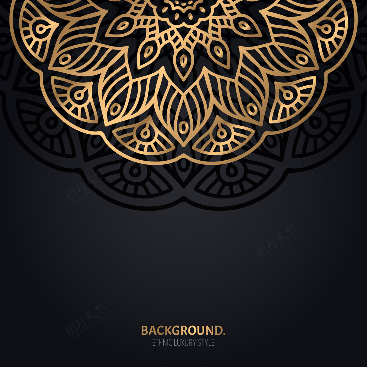 古董伊斯兰黑色背景 金色曼荼罗装饰花卉文化豪华
