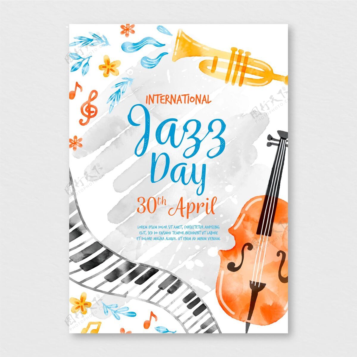 国际水彩国际爵士日海报模板国际爵士乐日4月30日活动