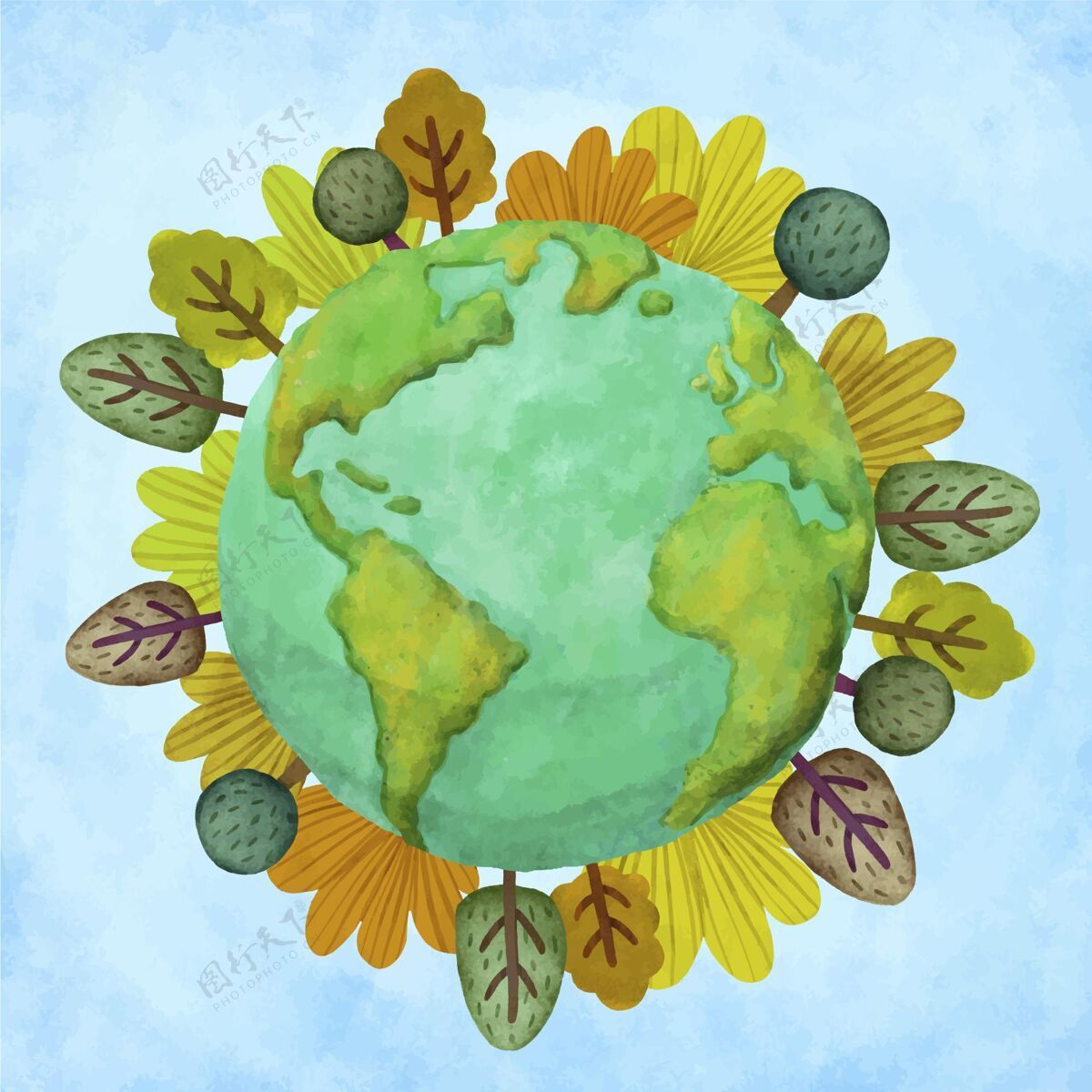 花卉水彩地球母亲日插画地球母亲日4月22日实习生