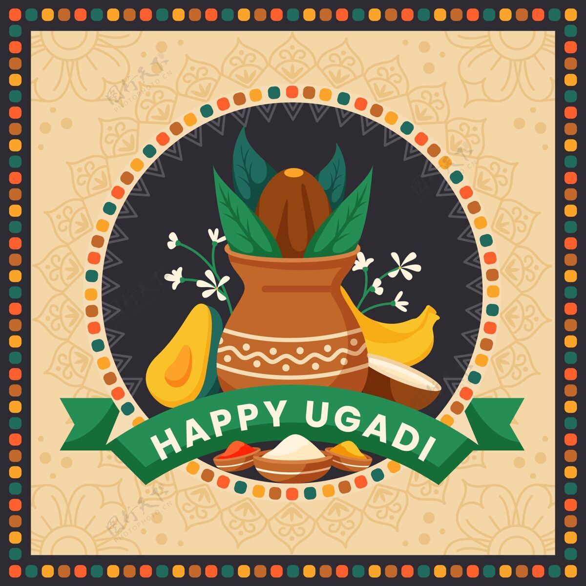 印度教平面乌加迪插图节日节日快乐ugadi
