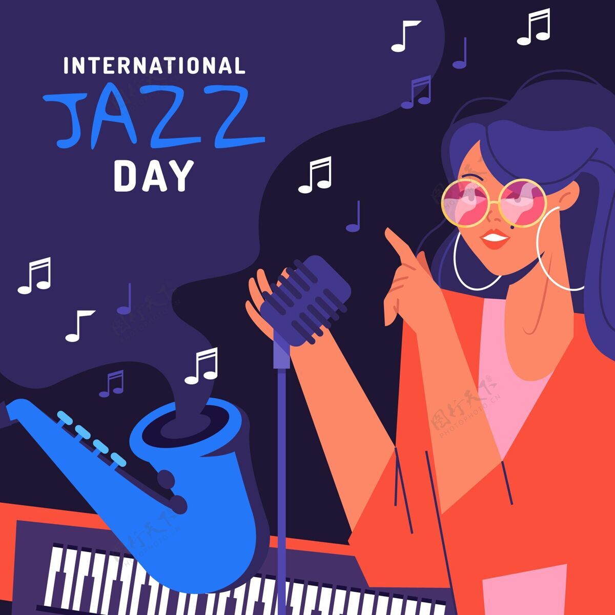 插图手绘国际爵士日插画爵士乐国际爵士乐日4月30日