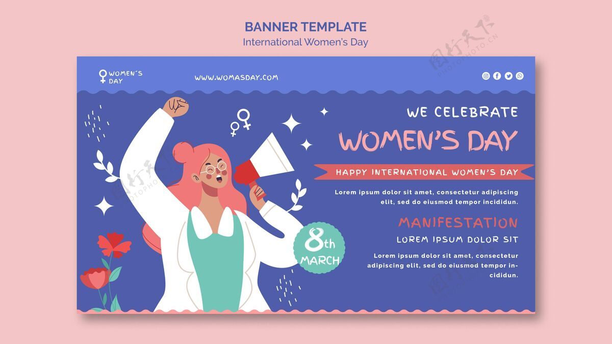 3月8日美丽的妇女节横幅模板插图女性女人庆祝