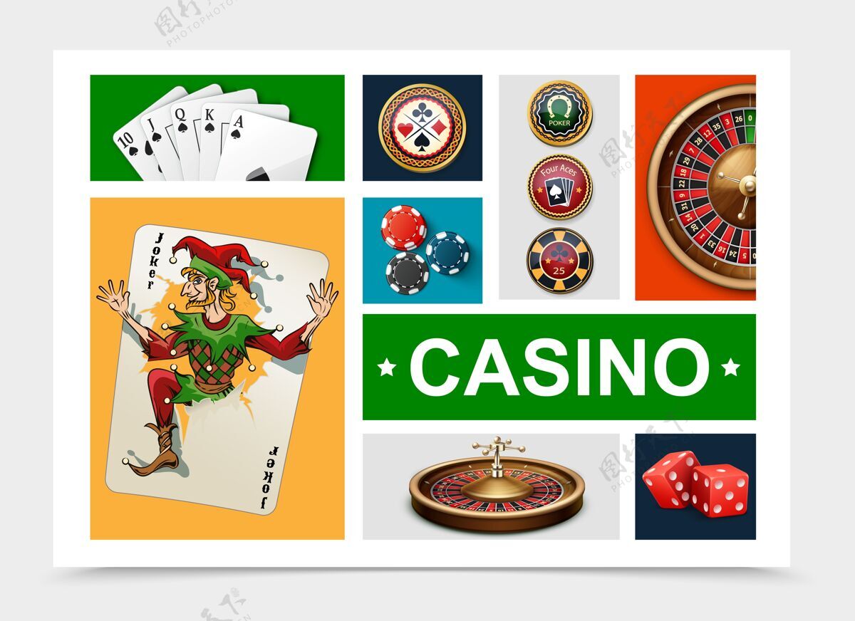 卡片现实赌场元素收集与扑克轮盘赌轮扑克筹码骰子隔离轮子骰子轮盘赌