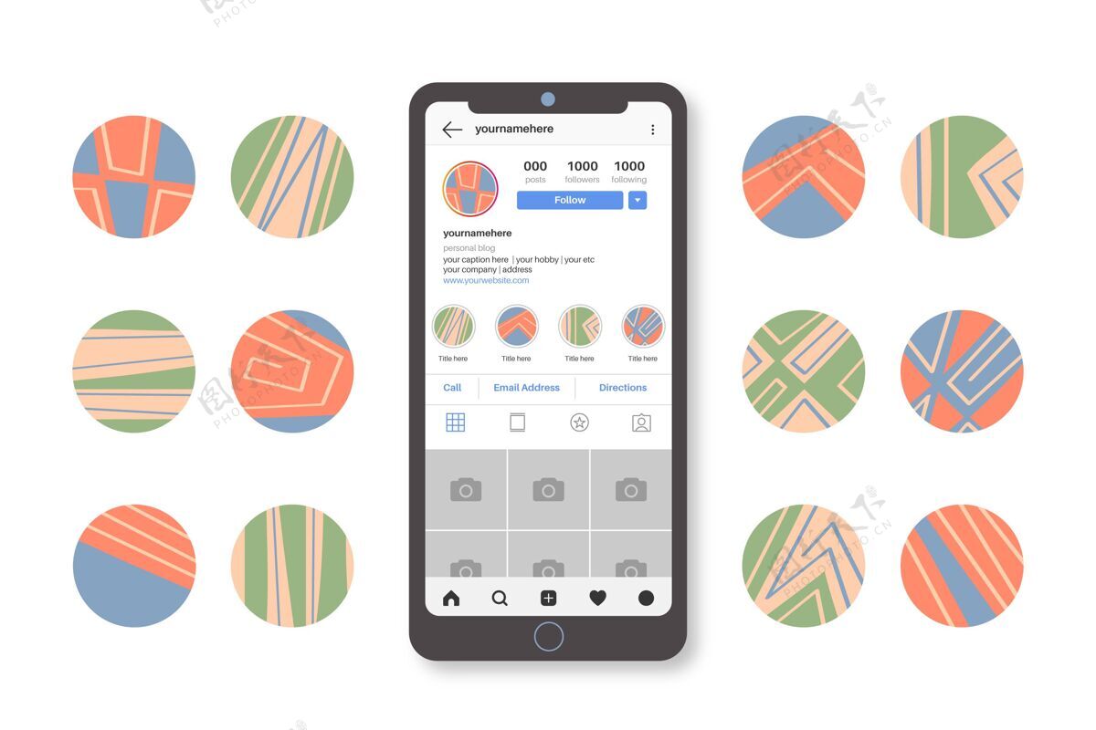 社交抽象手绘instagram精彩集网络应用程序包装