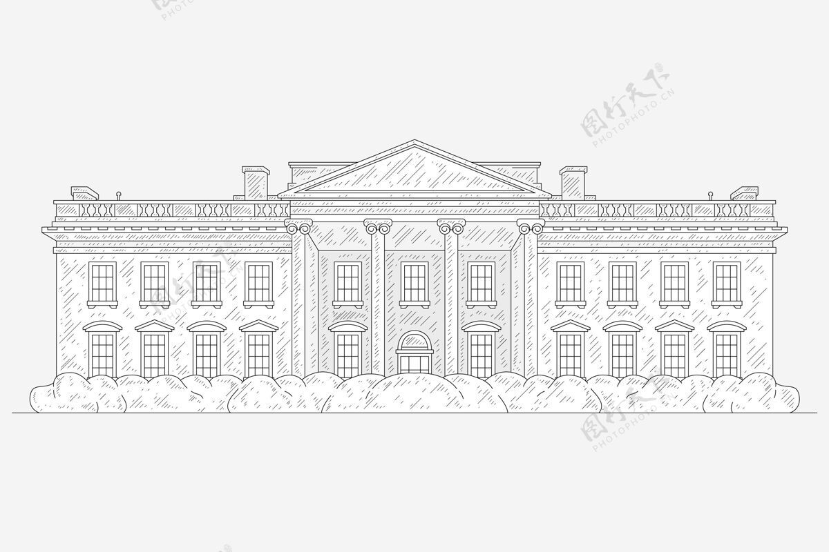 白宫现实的手绘白宫插图房子华盛顿美国