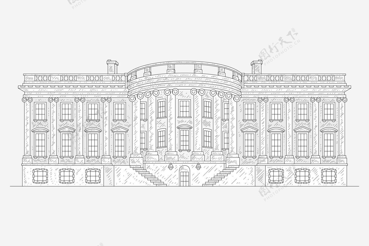 房子现实的手绘白宫插图美国美国总统
